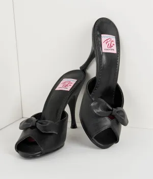 Retro Style Black Leatherette Peep Toe Bow Heels