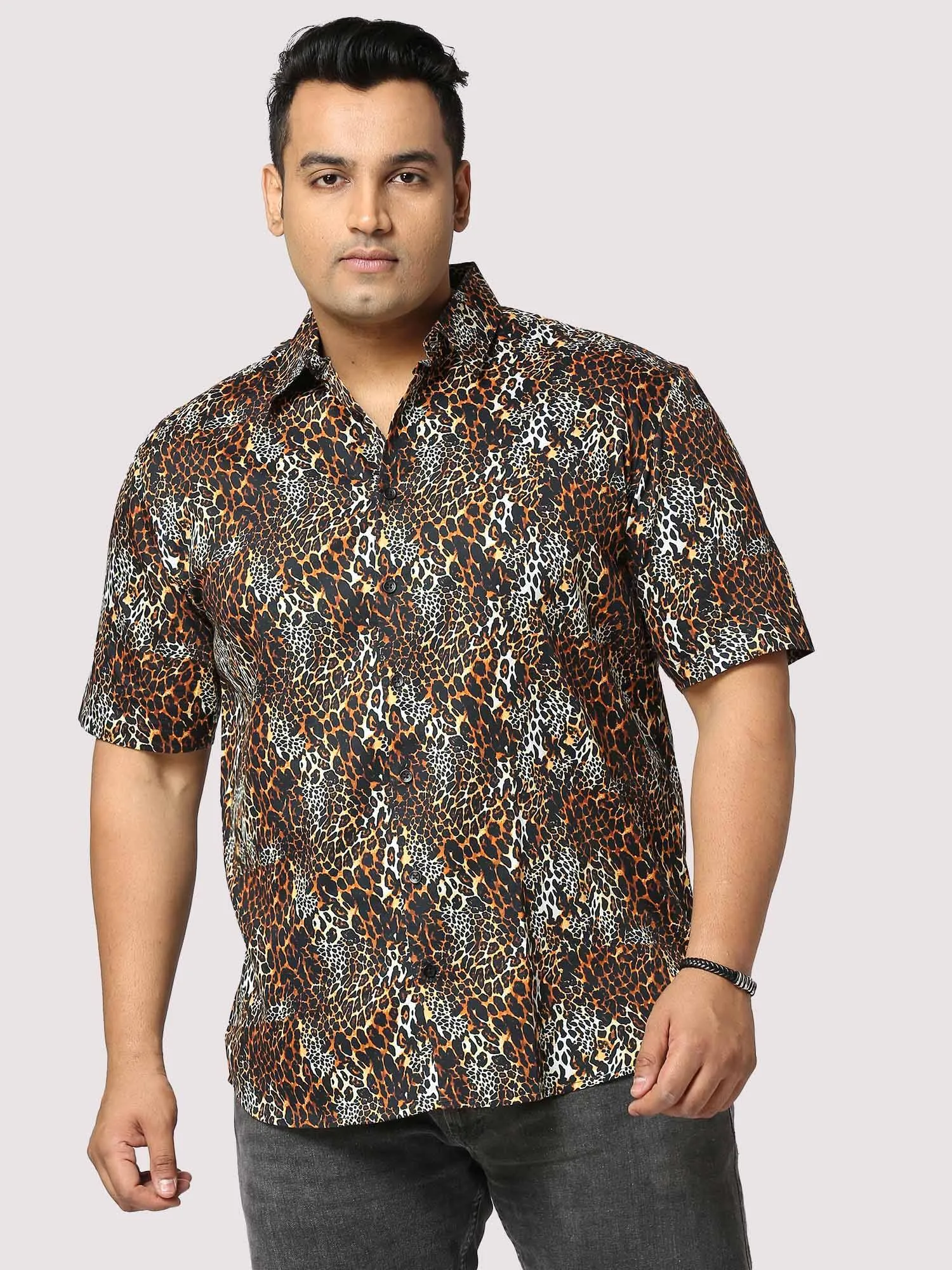 Roar Digital Printed Half Shirt Men's Plus Size