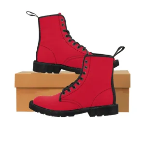 Rose Red Men's Boots, Best Solid Red Color Hiking Winter Laced Up Hiker Shoes For Men