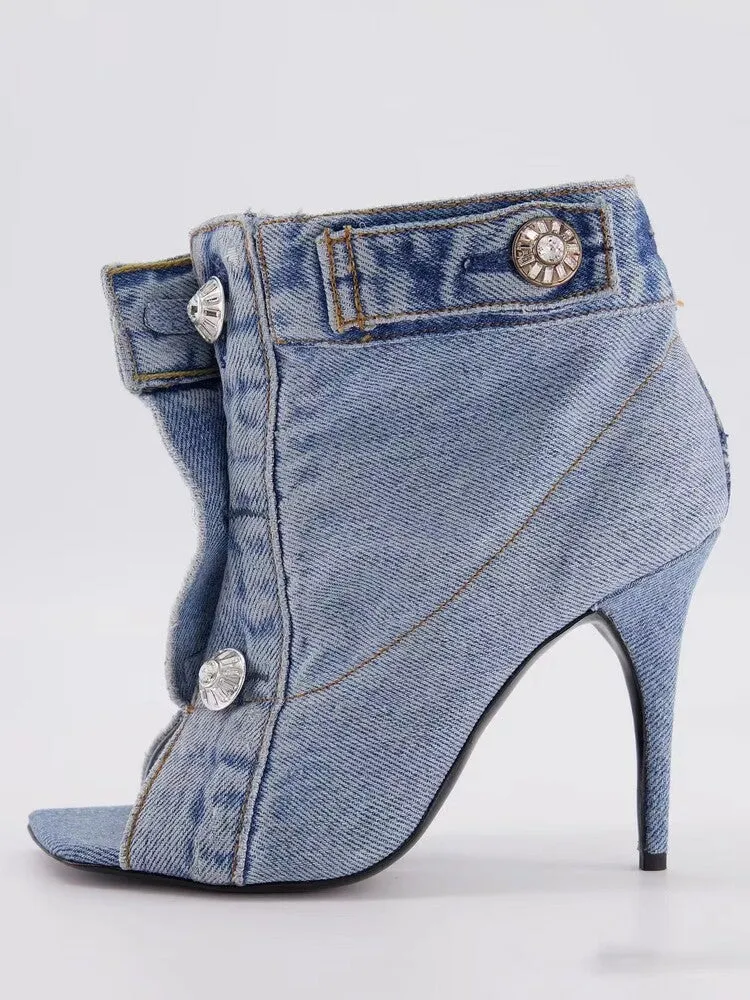 Sexy Boho Denim Ankle Booties