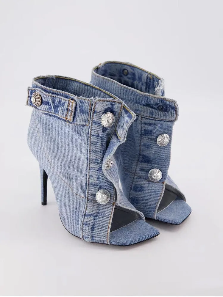 Sexy Boho Denim Ankle Booties