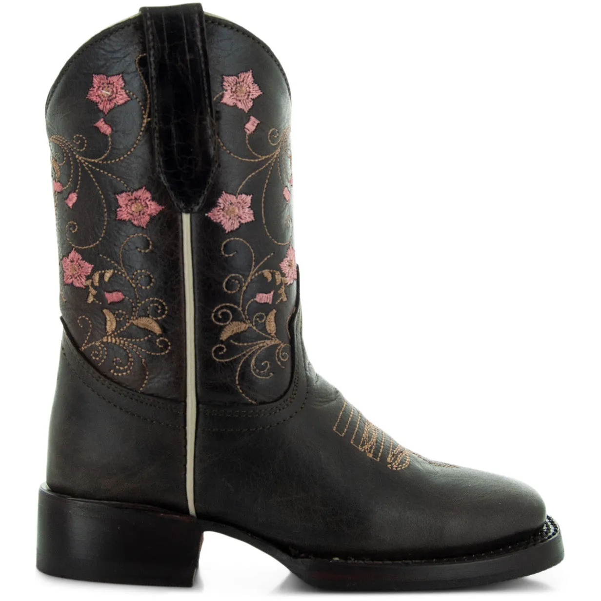 Soto Boots K3008 Girls Brown Floral Square Toe Cowboy Boots