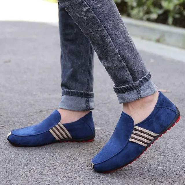 Suede Leather Loafers Striped Breathable Shoes