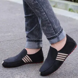 Suede Leather Loafers Striped Breathable Shoes