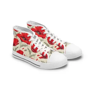 Summer Red Poppy Women's High Top Sneakers