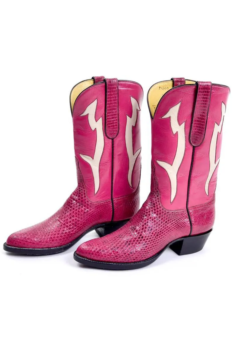 Tom Taylor Santa Fe Custom Vintage Pink Leather & Snakeskin Cowboy Boots 7