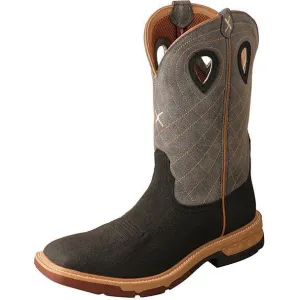 Twisted X Men's 12" Western Work Boot with CellStretch-Rubberized Brown/Grey