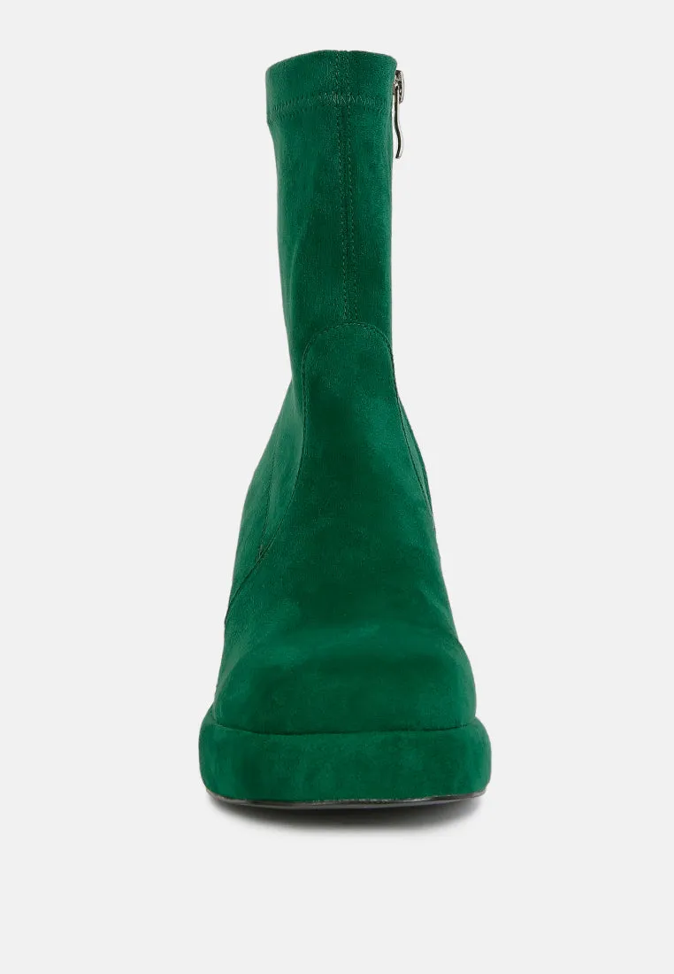 TWO-CUBES Dark Green Suede Platform Ankle Boots