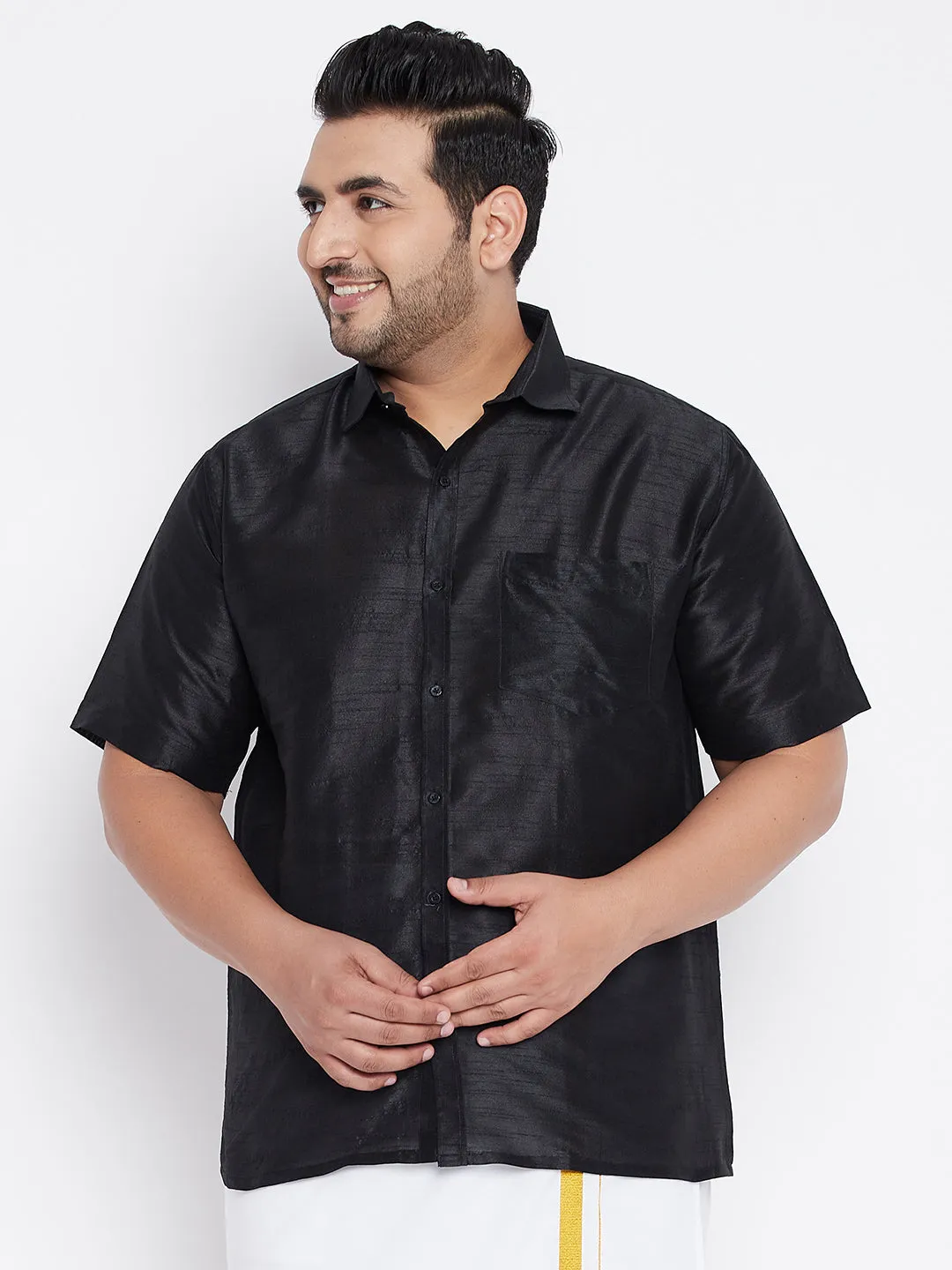 VASTRAMAY Black Silk Blend Ethnic Shirt