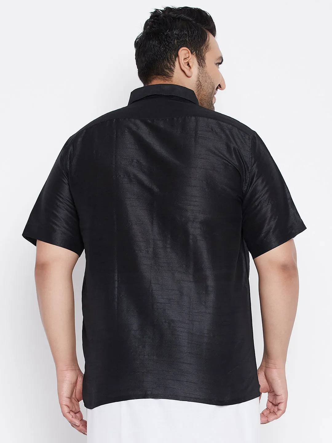 VASTRAMAY Black Silk Blend Ethnic Shirt