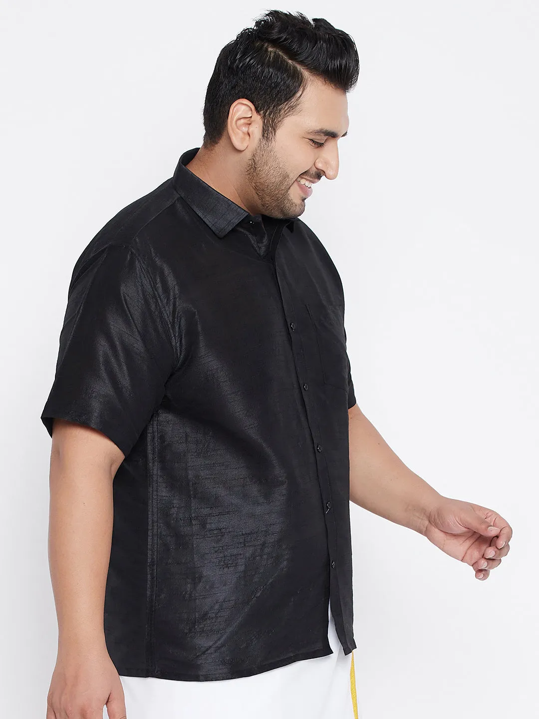 VASTRAMAY Black Silk Blend Ethnic Shirt