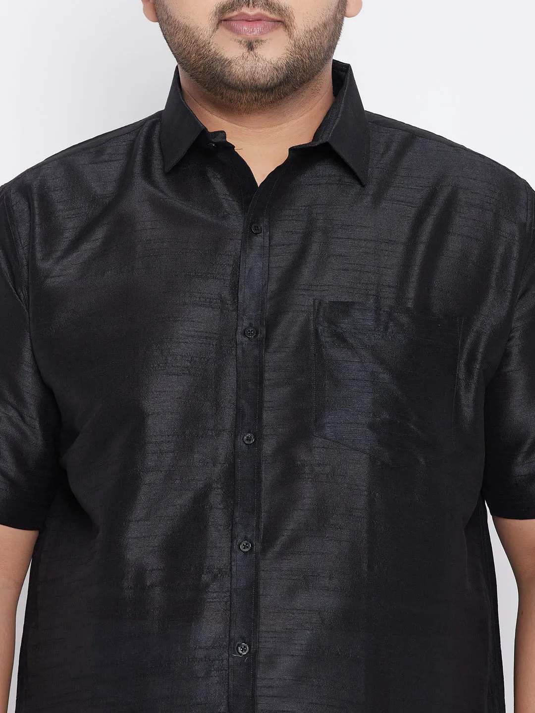 VASTRAMAY Black Silk Blend Ethnic Shirt