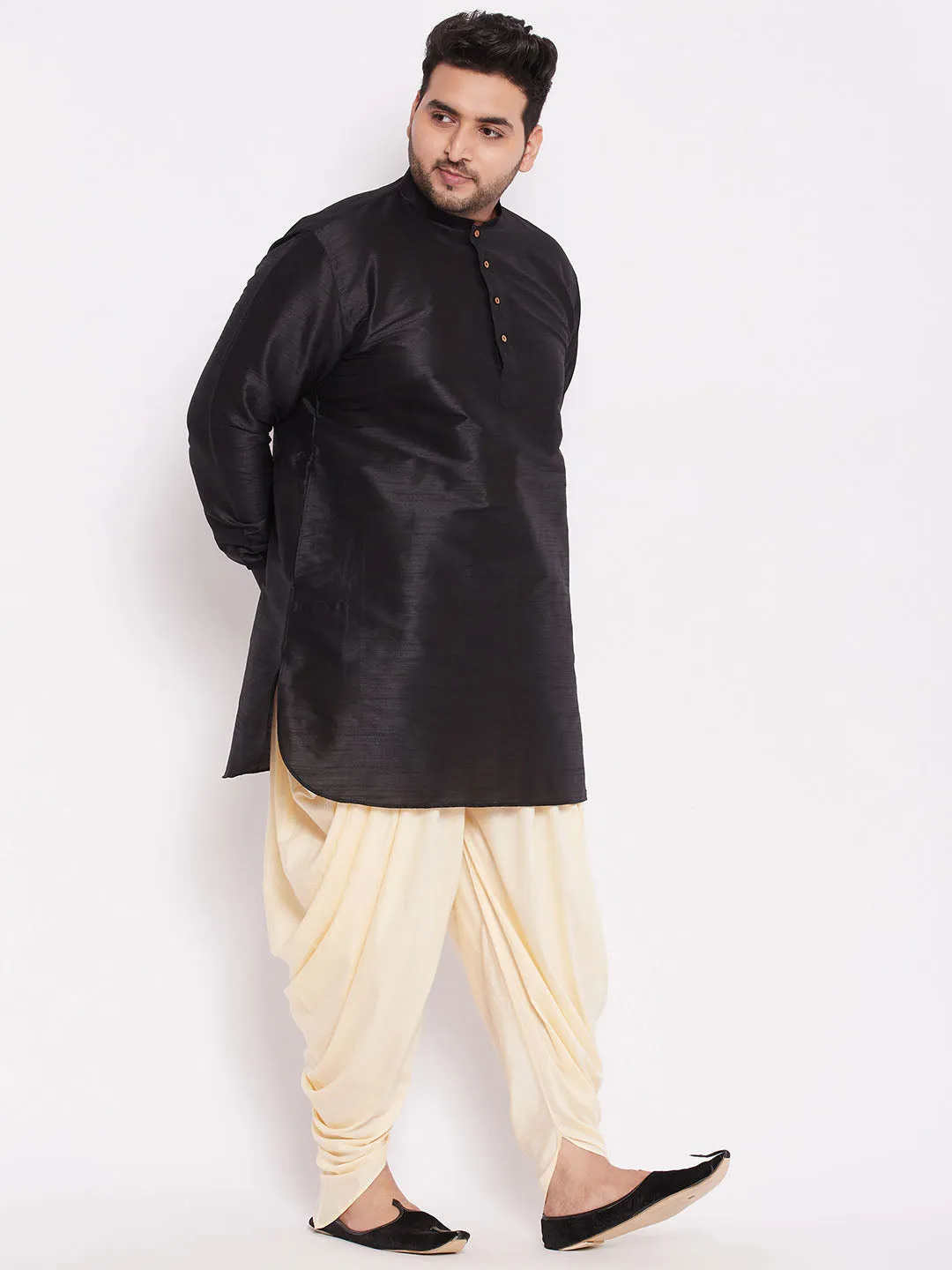 Vastramay Black Silk Blend Kurta Dhoti