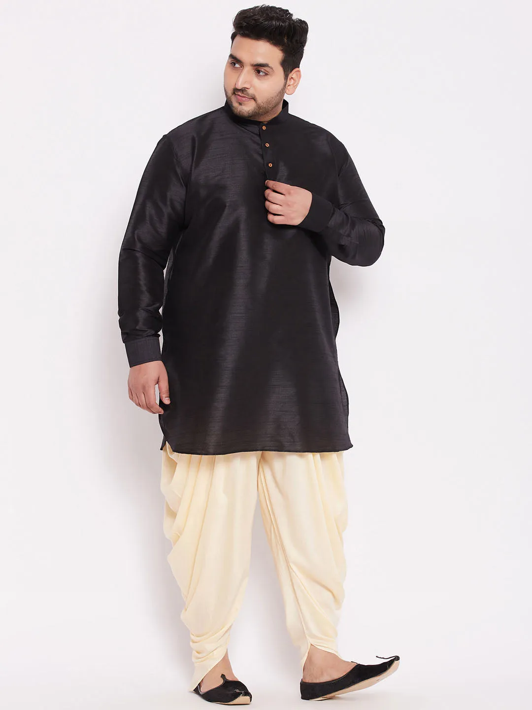 Vastramay Black Silk Blend Kurta Dhoti