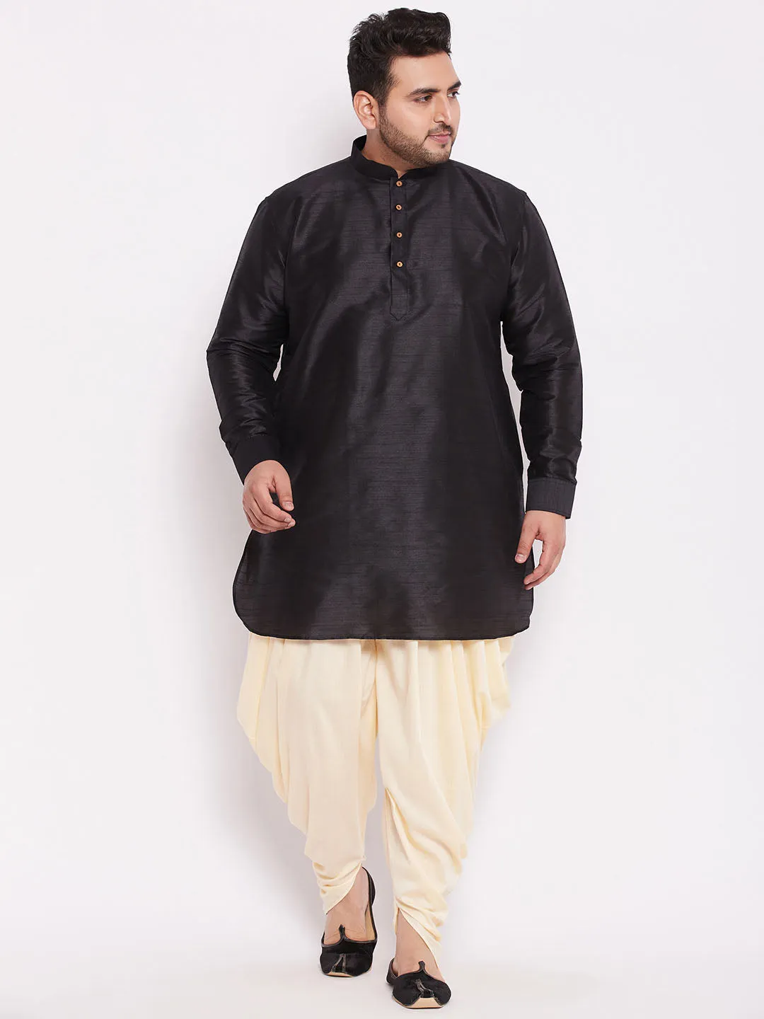 Vastramay Black Silk Blend Kurta Dhoti