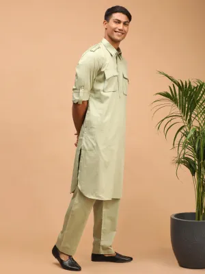 Vastramay Light Green Pathani Suit Set