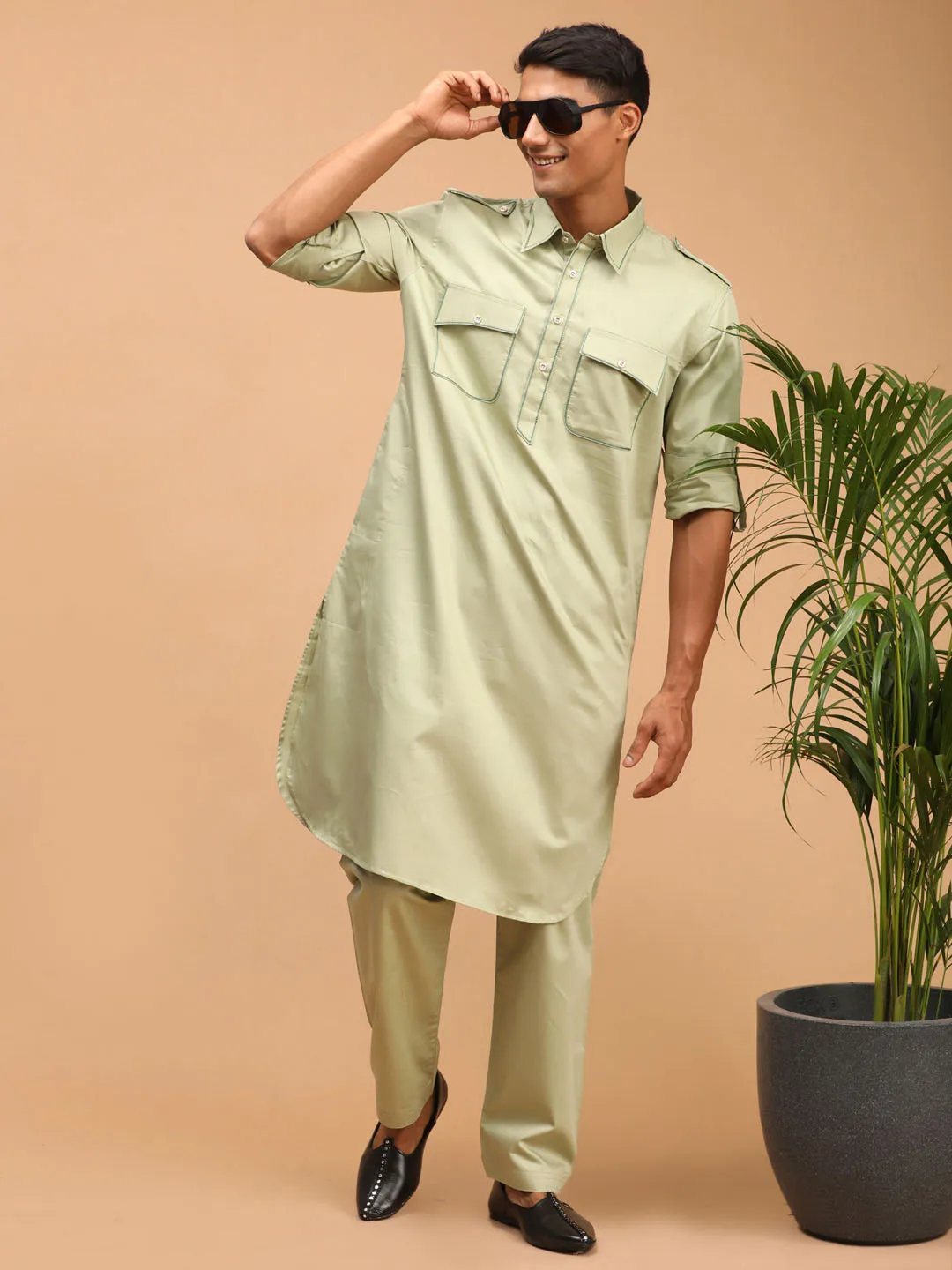 Vastramay Light Green Pathani Suit Set