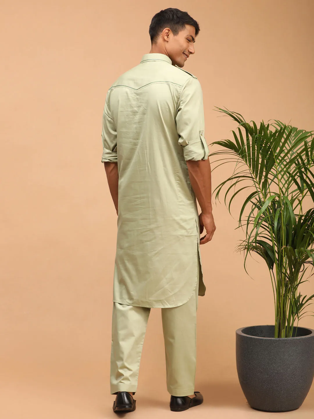 Vastramay Light Green Pathani Suit Set