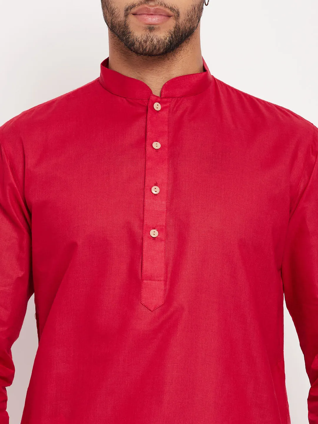 VASTRAMAY Maroon Cotton Kurta And White Pyjama