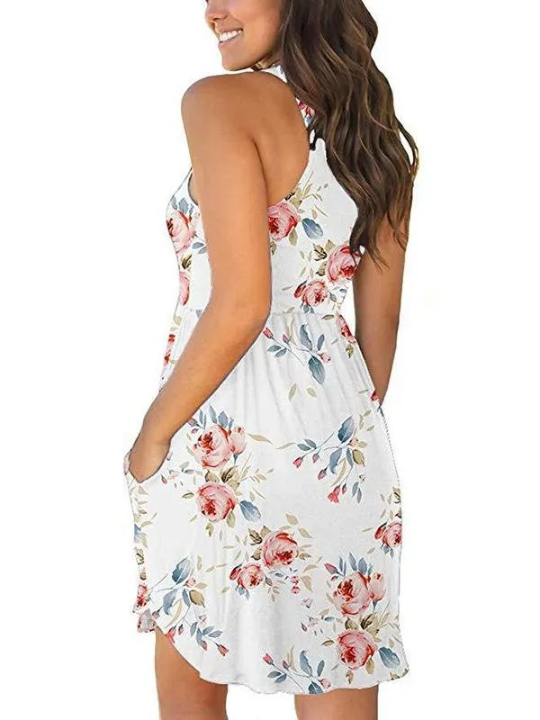 Vest Round Neck Pocket Floral Dress