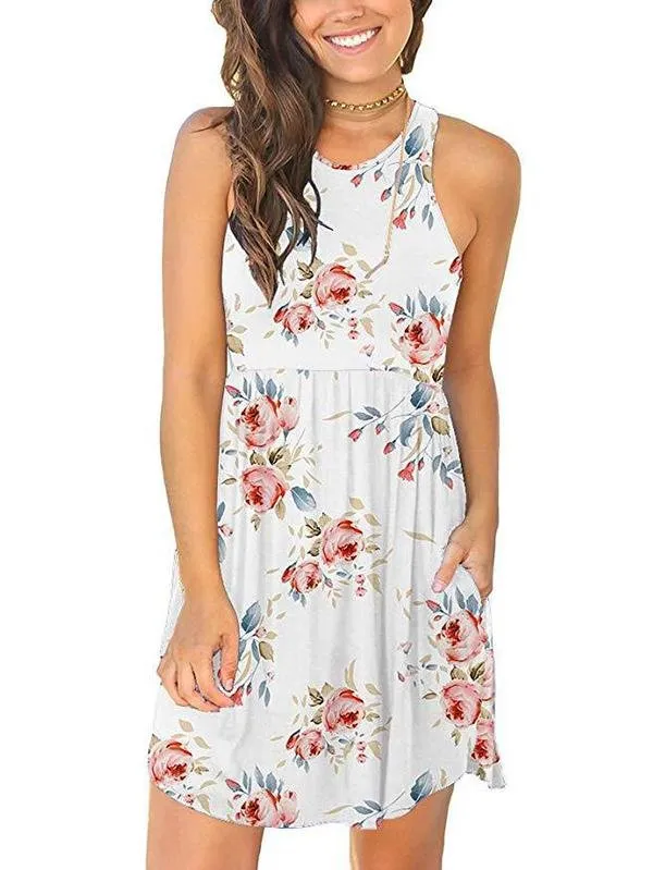 Vest Round Neck Pocket Floral Dress