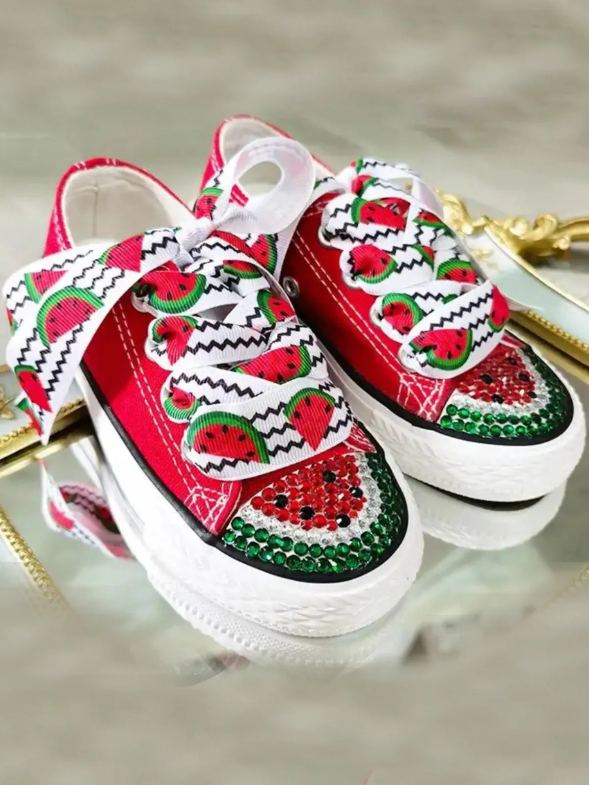 Watermelon Dazzle Canvas Sneakers by Liv and Mia