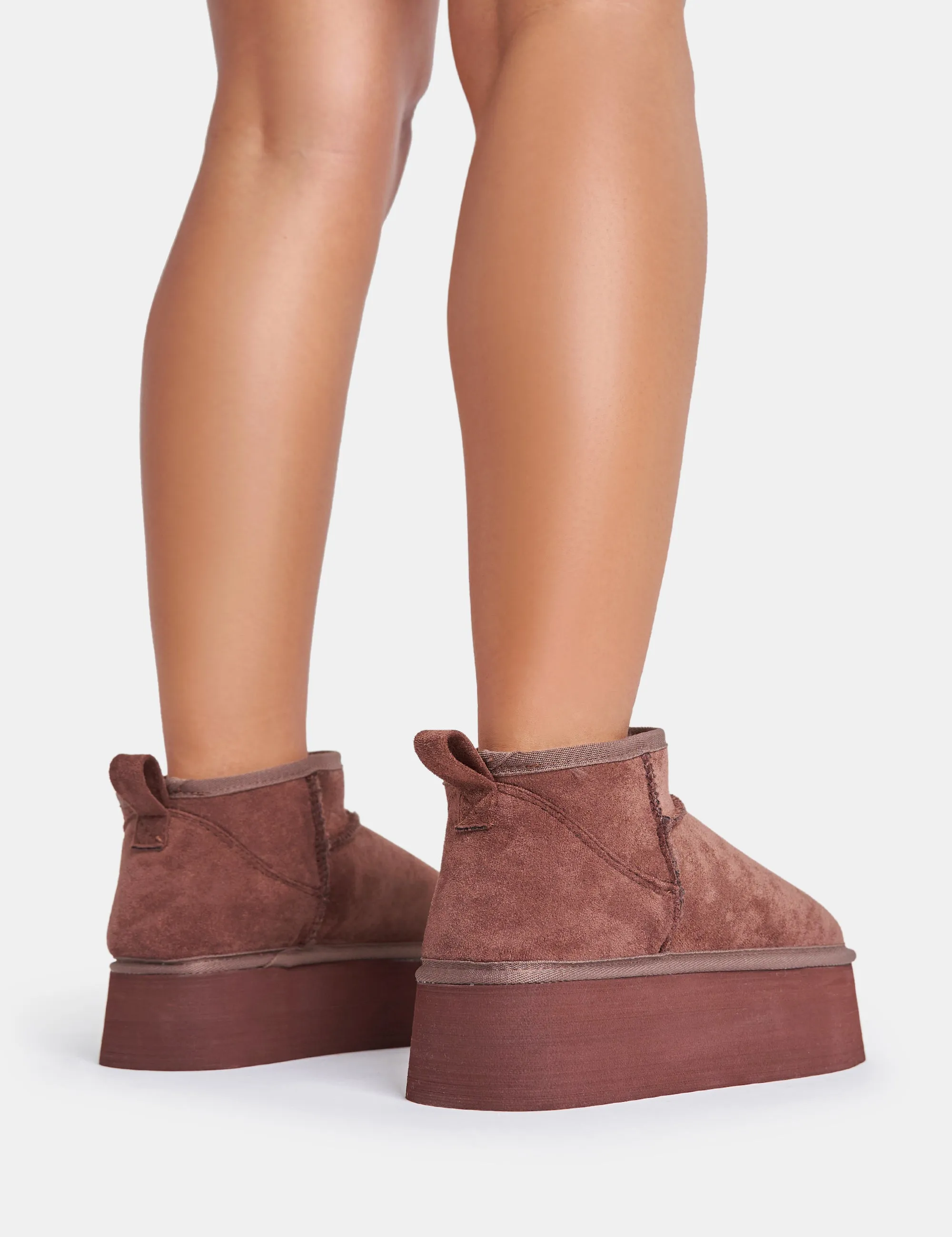 Willow Chocolate Faux Suede Ultra Mini Ankle Triple Platform Boots