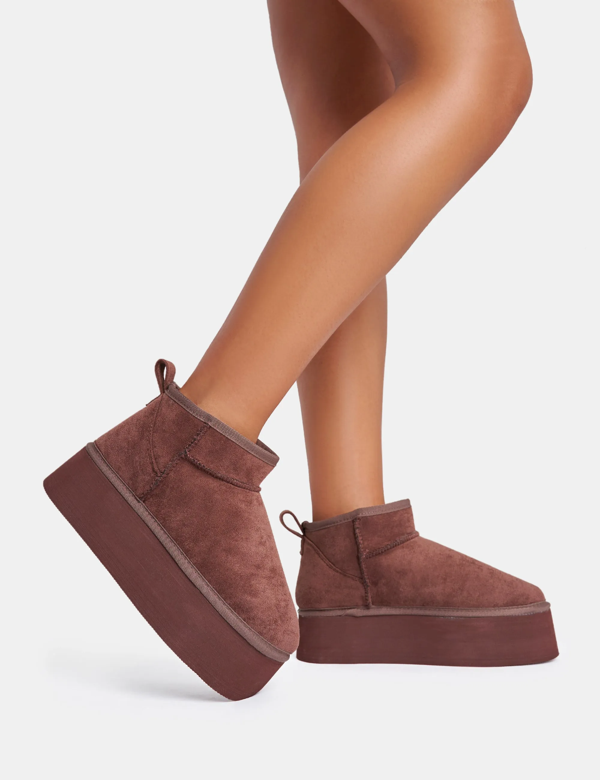 Willow Chocolate Faux Suede Ultra Mini Ankle Triple Platform Boots