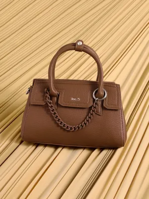 Women Brown Solid Handheld Bag with Detachable Strap and Chain Detailing