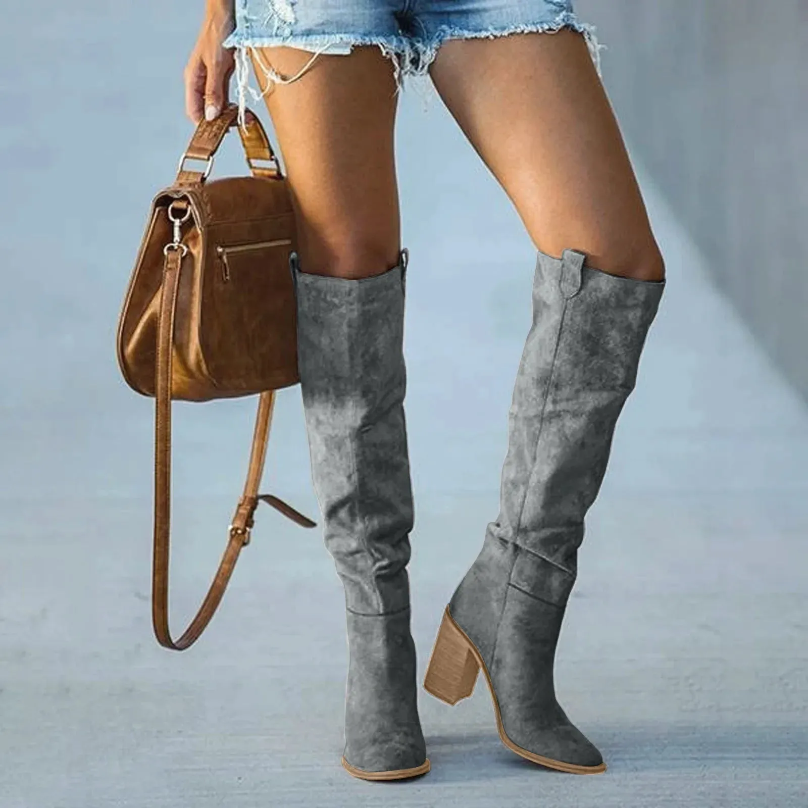 Women Fashion Casual Vintage Retro Long Knee-high Cowboy Boots Square Heel Shoes Boot Woman