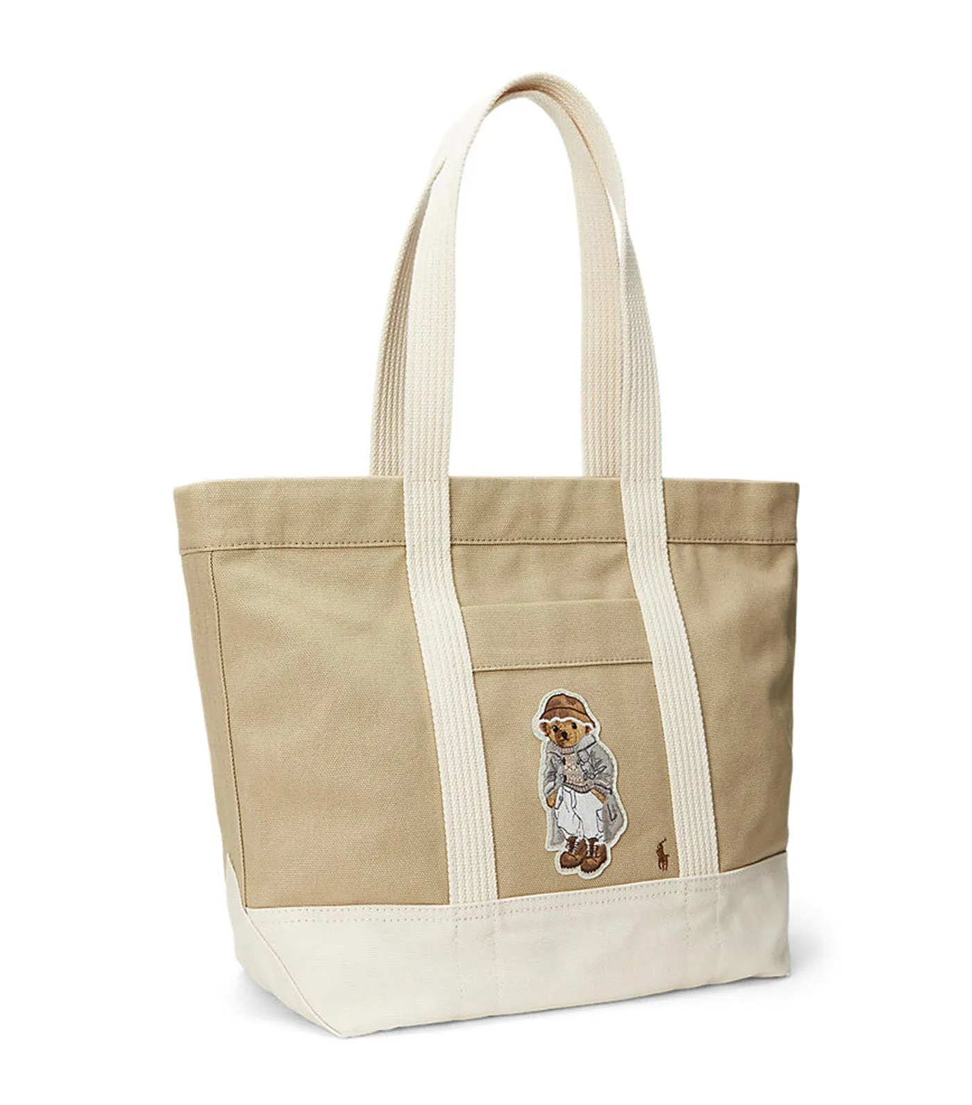 Women's Canvas Medium Polo Bear Tote Tan/Ecru