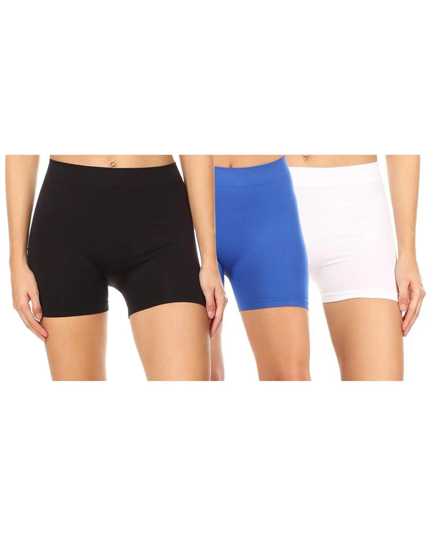 Women's Casual Stretch Elastic Waist Solid Basic Mini Biker Shorts Pants (Pack of 3)