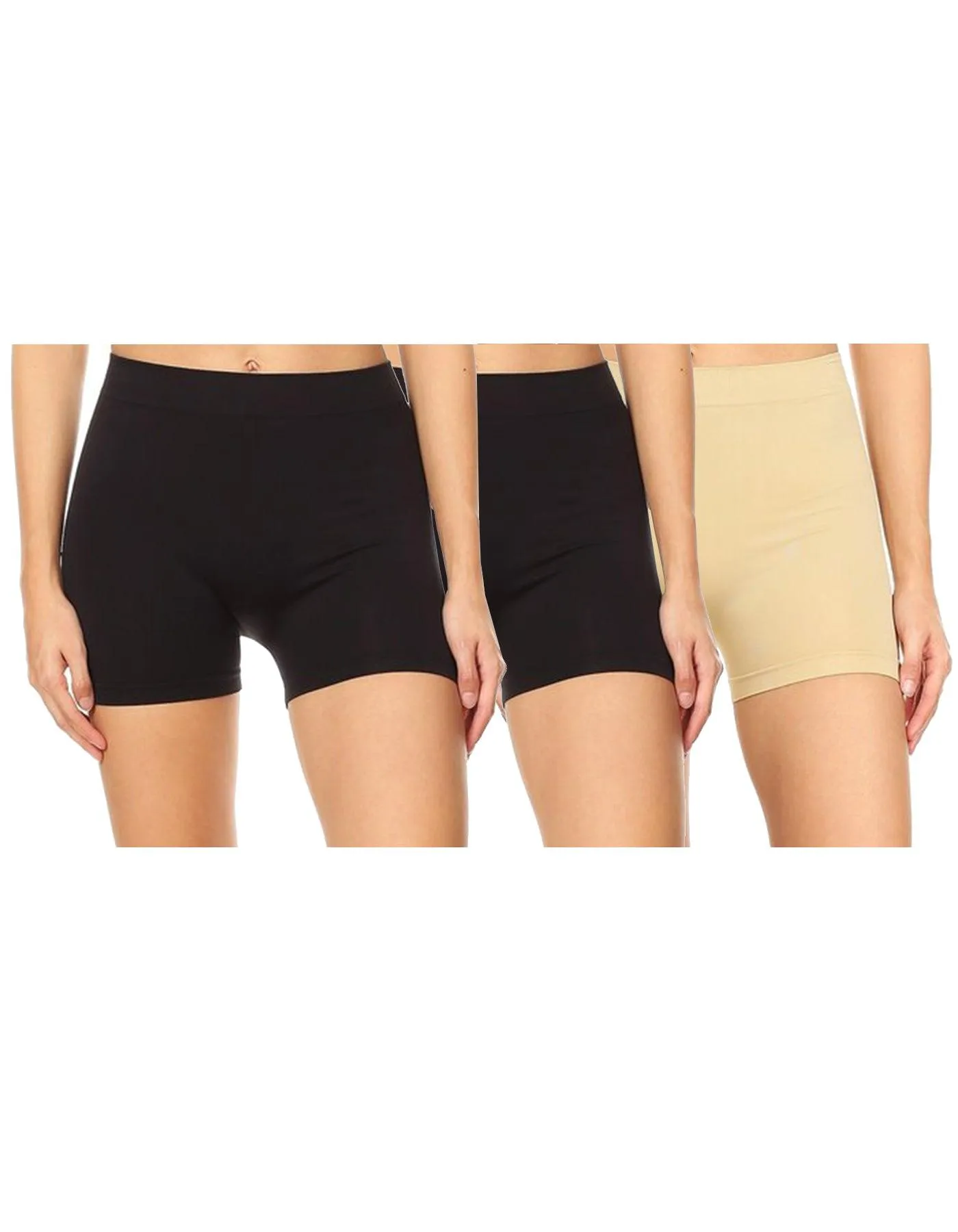 Women's Casual Stretch Elastic Waist Solid Basic Mini Biker Shorts Pants (Pack of 3)