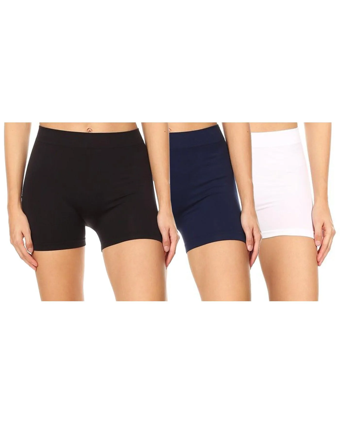 Women's Casual Stretch Elastic Waist Solid Basic Mini Biker Shorts Pants (Pack of 3)