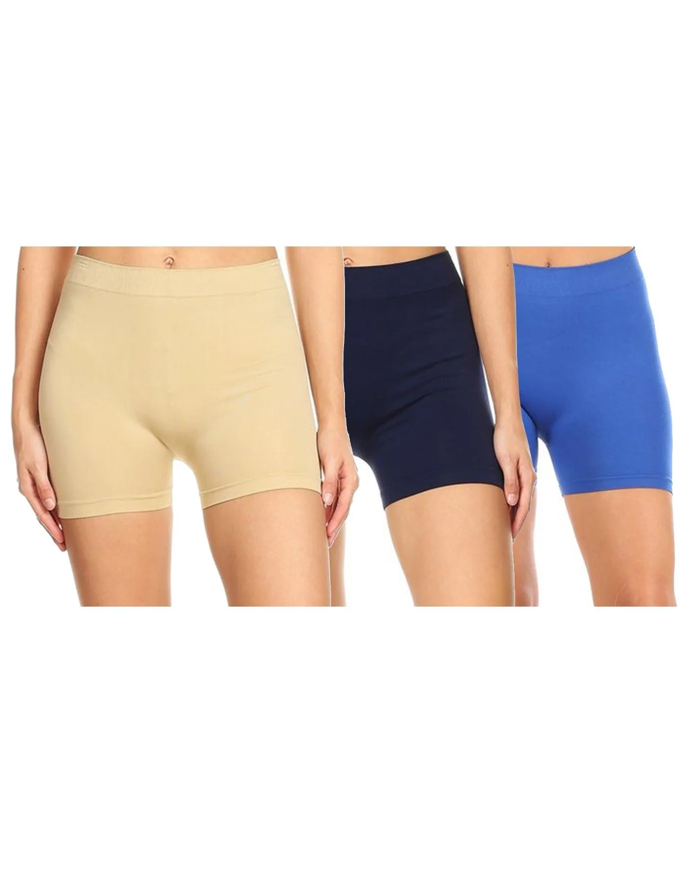 Women's Casual Stretch Elastic Waist Solid Basic Mini Biker Shorts Pants (Pack of 3)