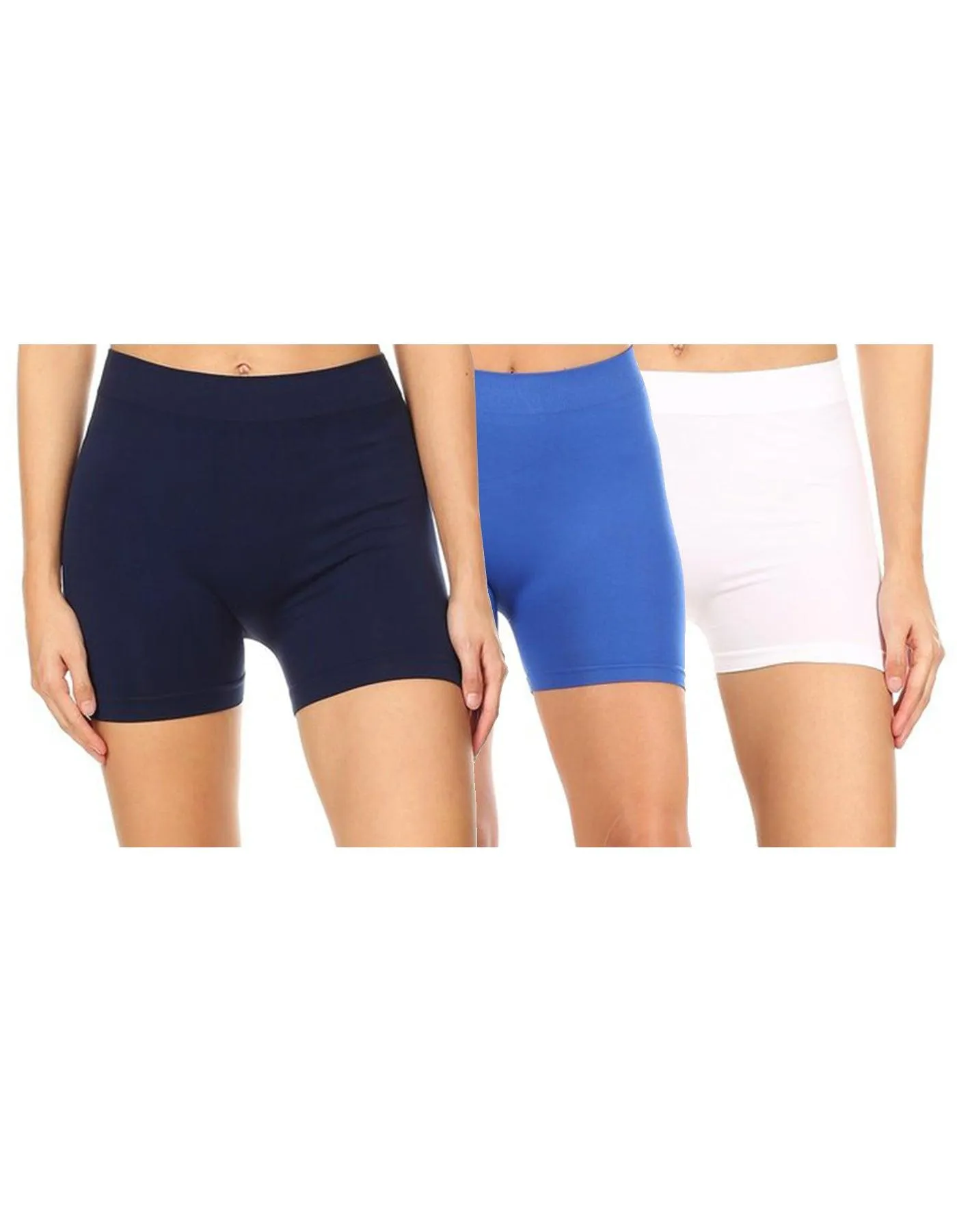 Women's Casual Stretch Elastic Waist Solid Basic Mini Biker Shorts Pants (Pack of 3)