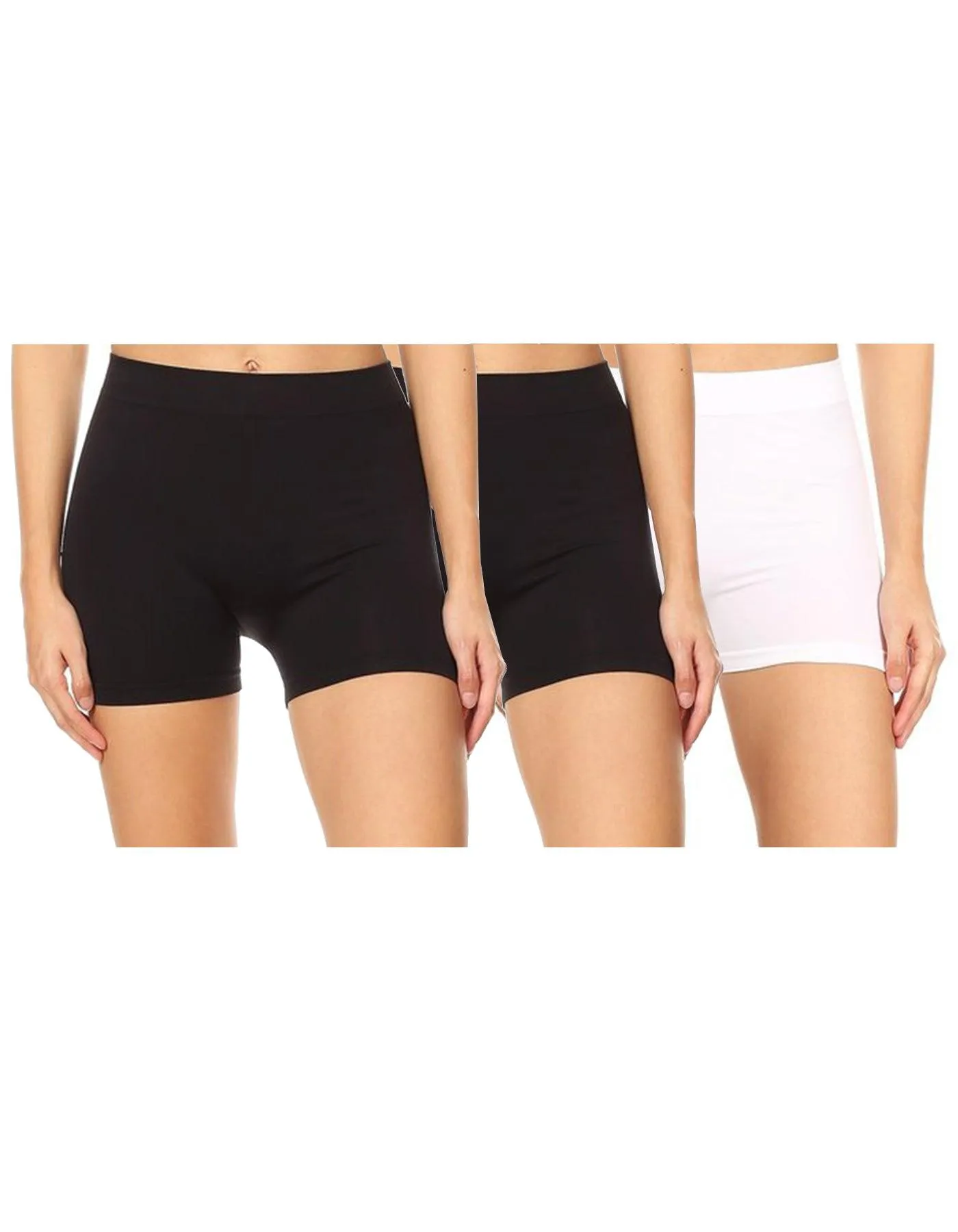 Women's Casual Stretch Elastic Waist Solid Basic Mini Biker Shorts Pants (Pack of 3)