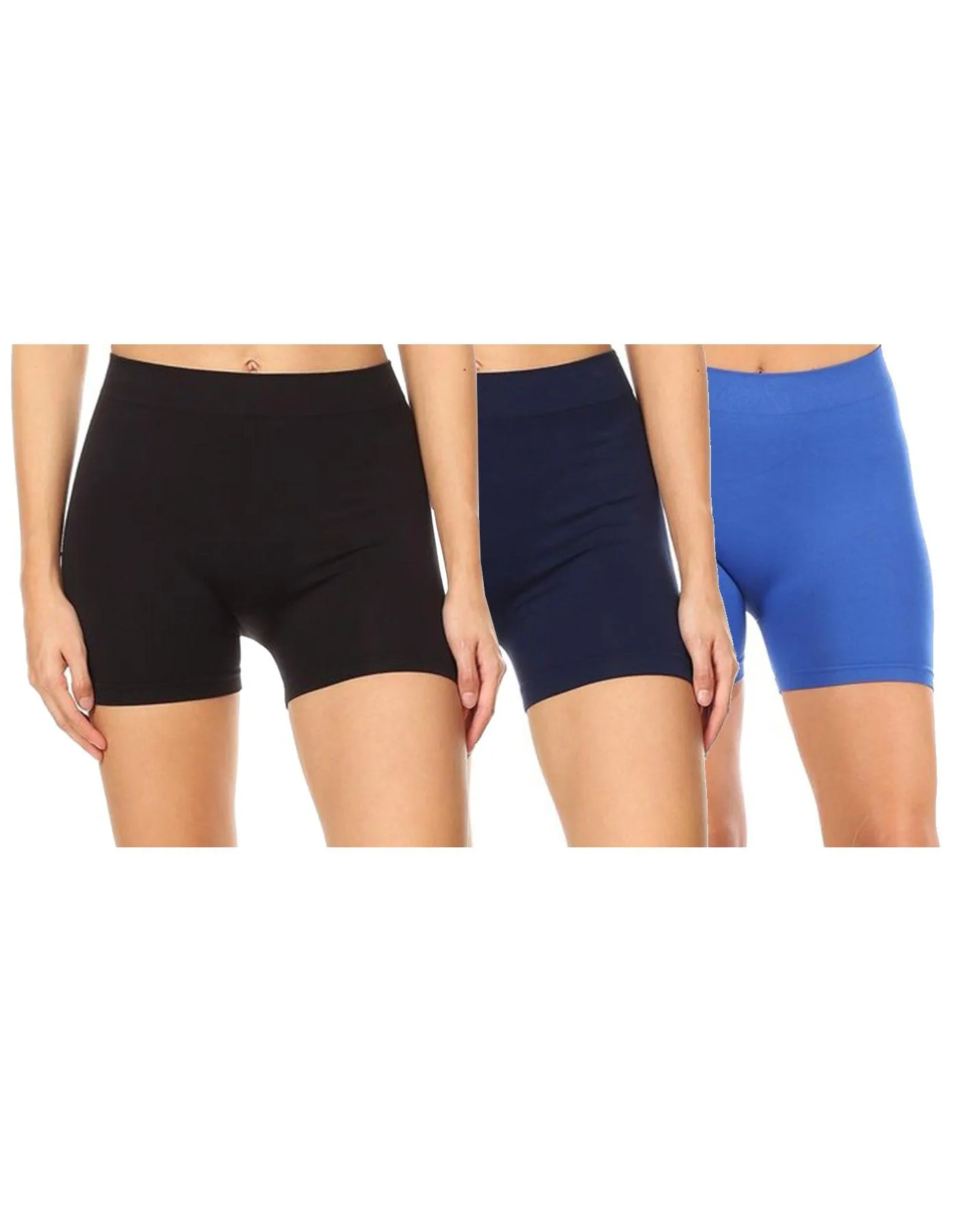 Women's Casual Stretch Elastic Waist Solid Basic Mini Biker Shorts Pants (Pack of 3)