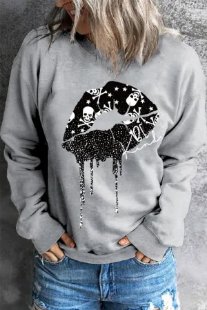 Women's Gradient Skull Print Round Neck Shift Casual Sweatshirt