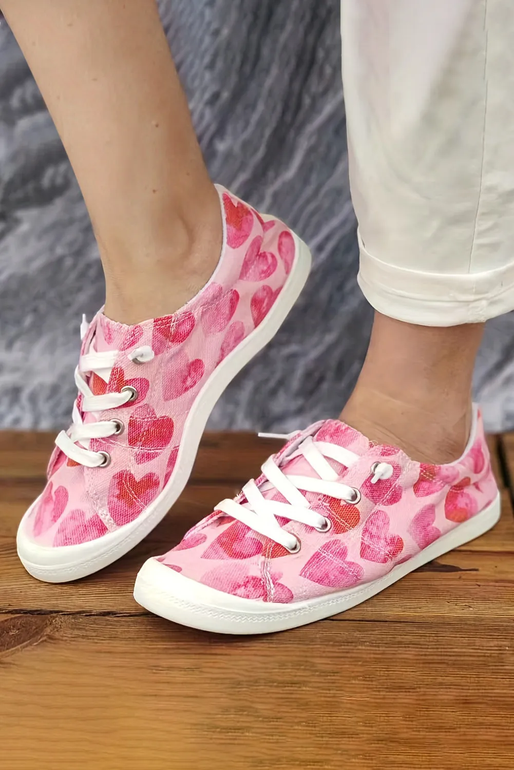 Women's Heart Shaped Criss Cross Slip On Canvas Shoes