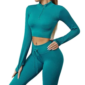 Womens High Waisted Workout  2 Piece Sets Crop Top and Sweatsuit  Pants Seamless Sports Legging  Yoga Gym Outfits Pinstripe elasticity structure