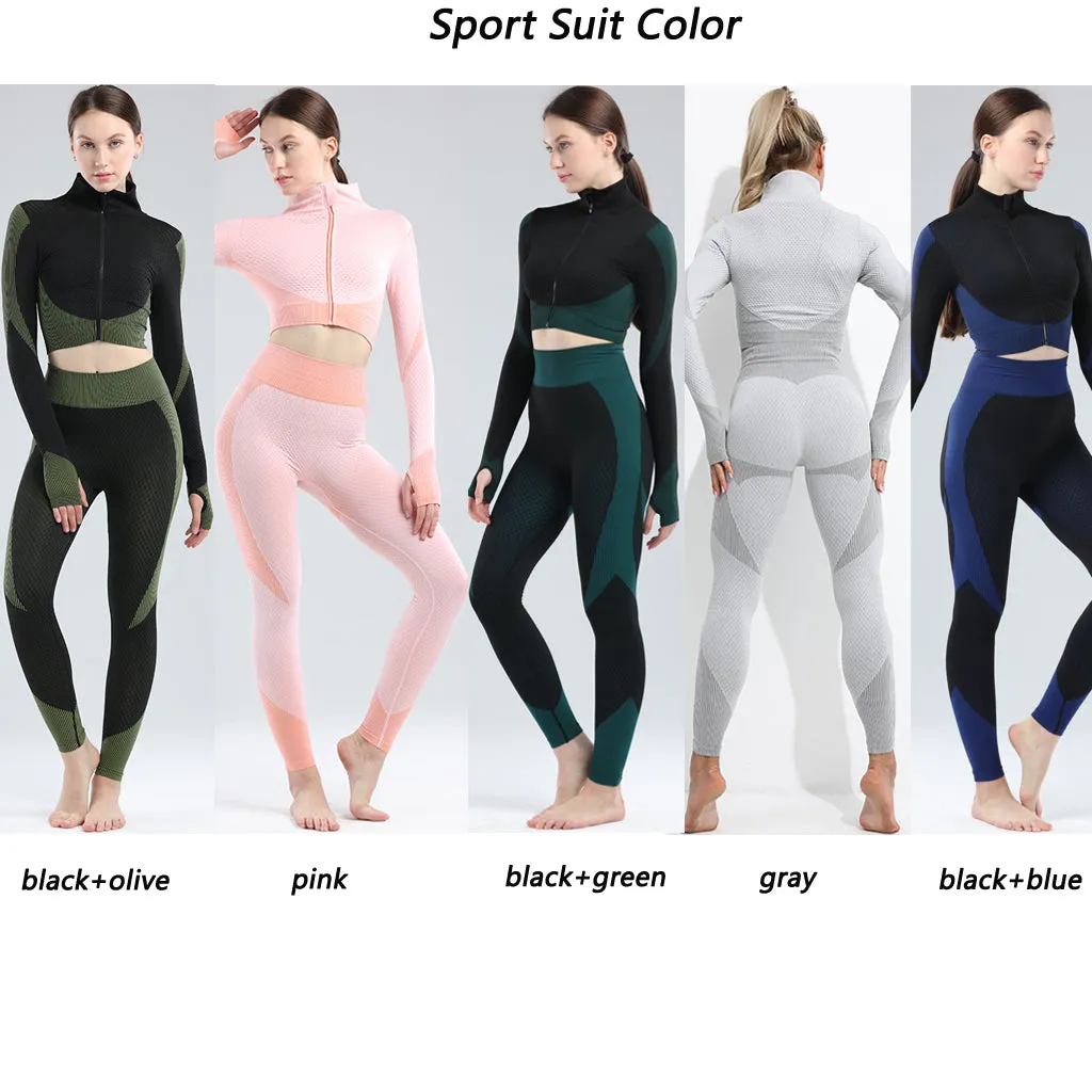 Womens High Waisted Workout  2 Piece Sets Crop Top and Sweatsuit  Pants Seamless Sports Legging  Yoga Gym Outfits