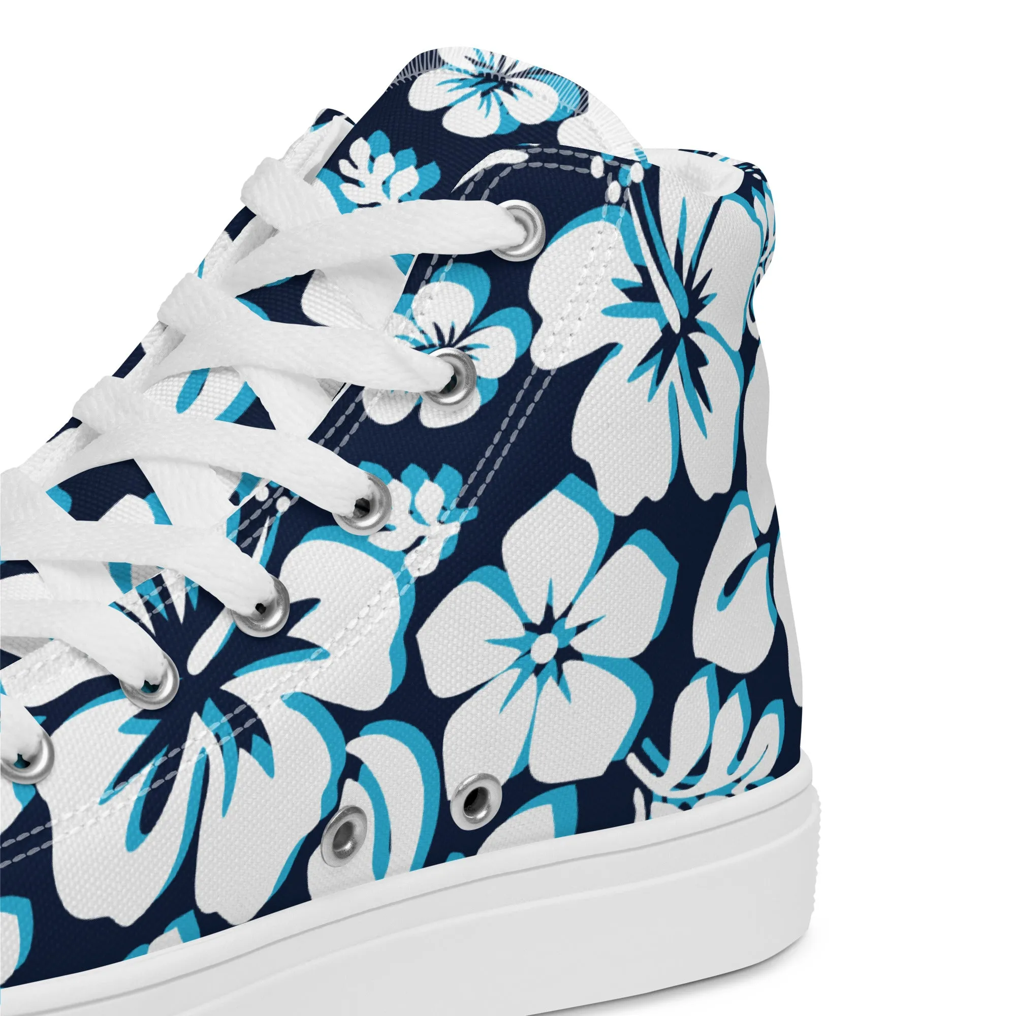 Women's Ocean Blues Hawaiian Print High Top Canvas Shoes