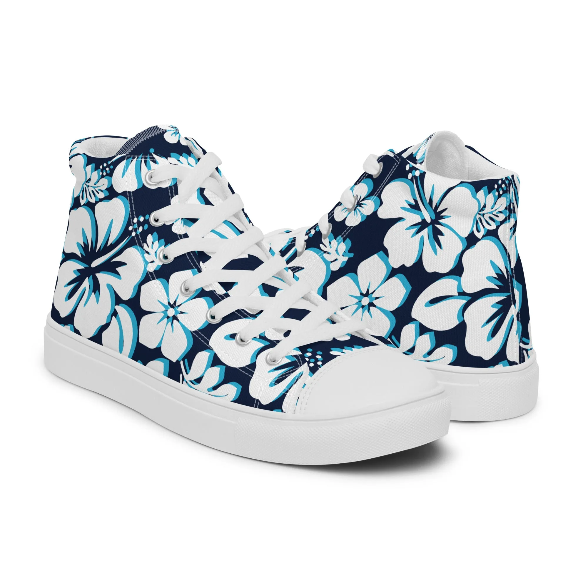 Women's Ocean Blues Hawaiian Print High Top Canvas Shoes