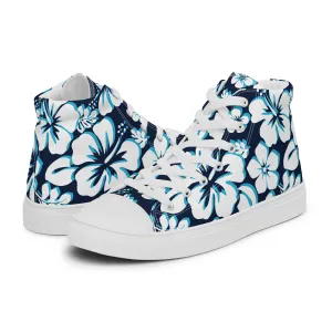 Women's Ocean Blues Hawaiian Print High Top Canvas Shoes