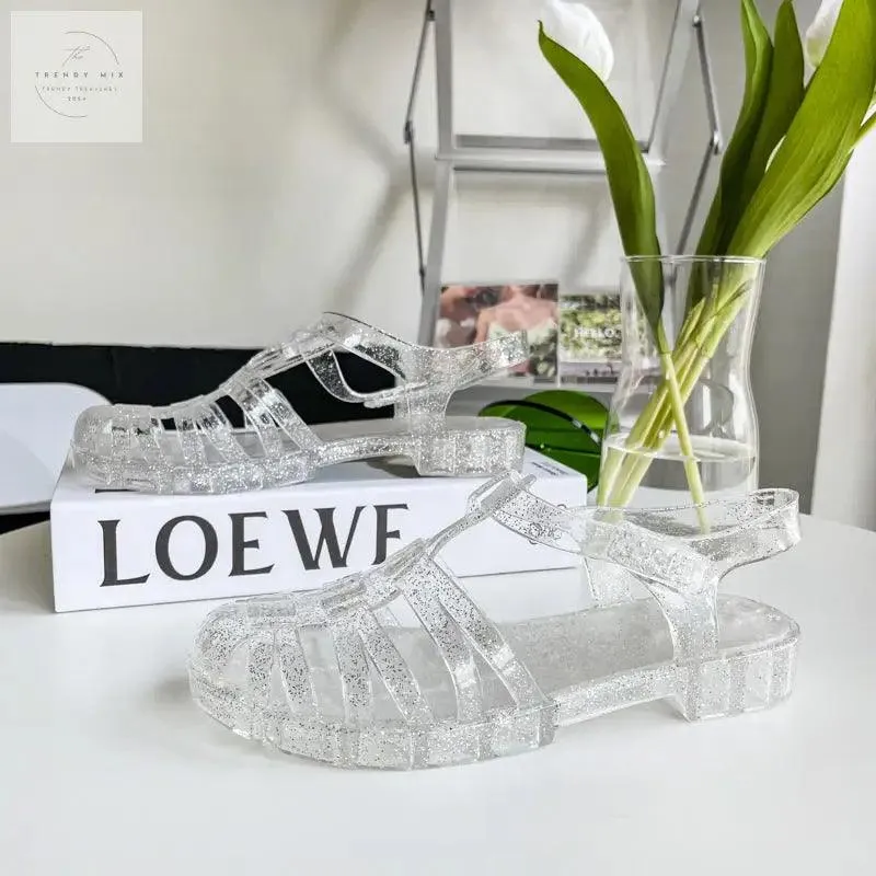 Women’s Retro Transparent Jelly Flats with Buckle