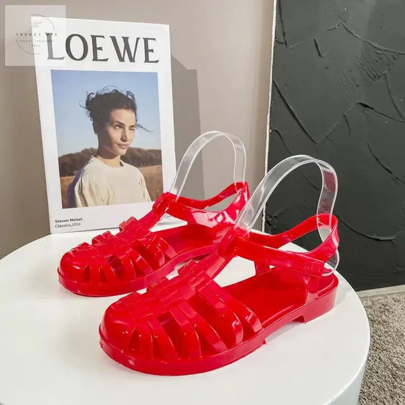 Women’s Retro Transparent Jelly Flats with Buckle