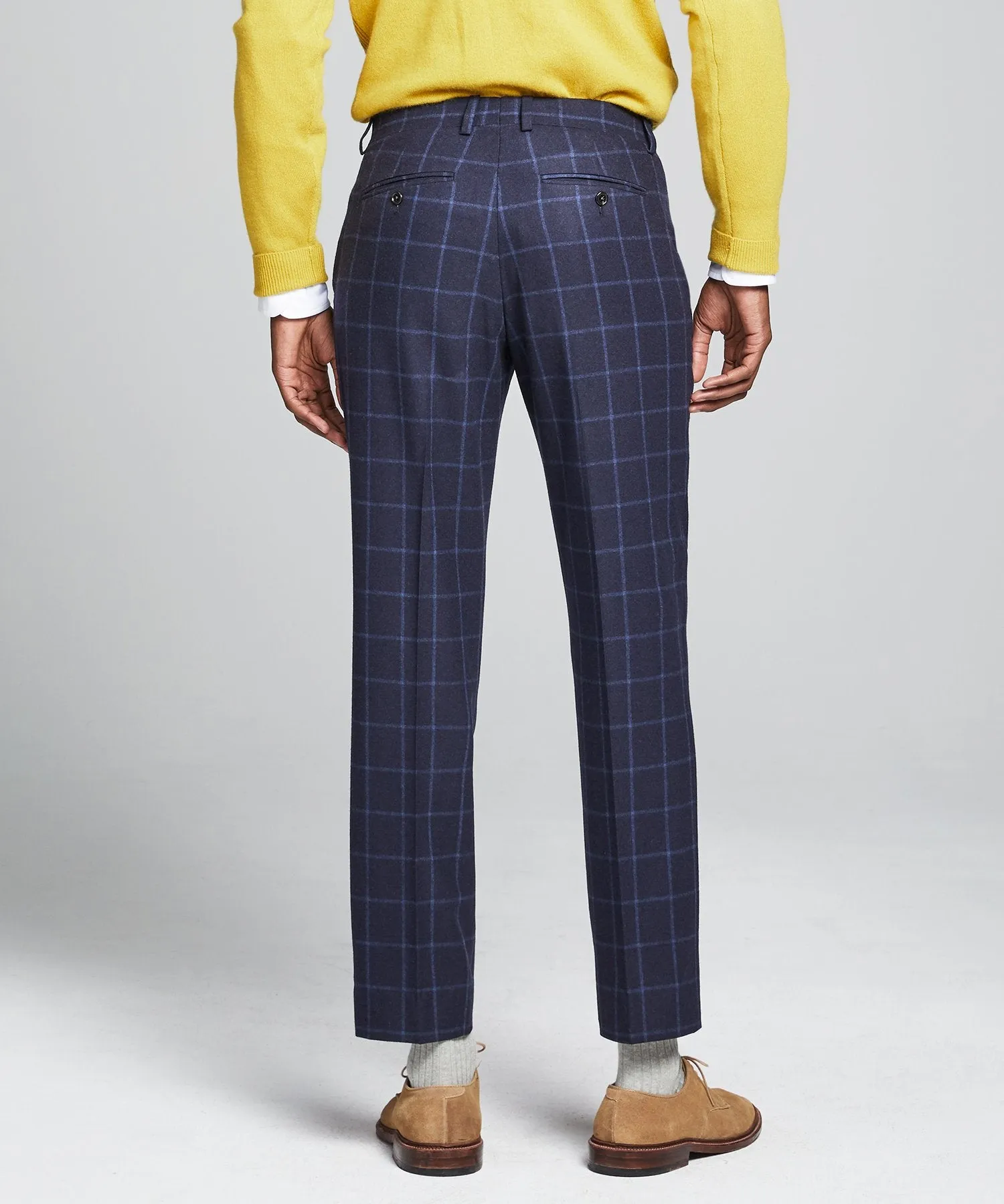 Wool Windowpane Sutton Suit Trouser in Navy