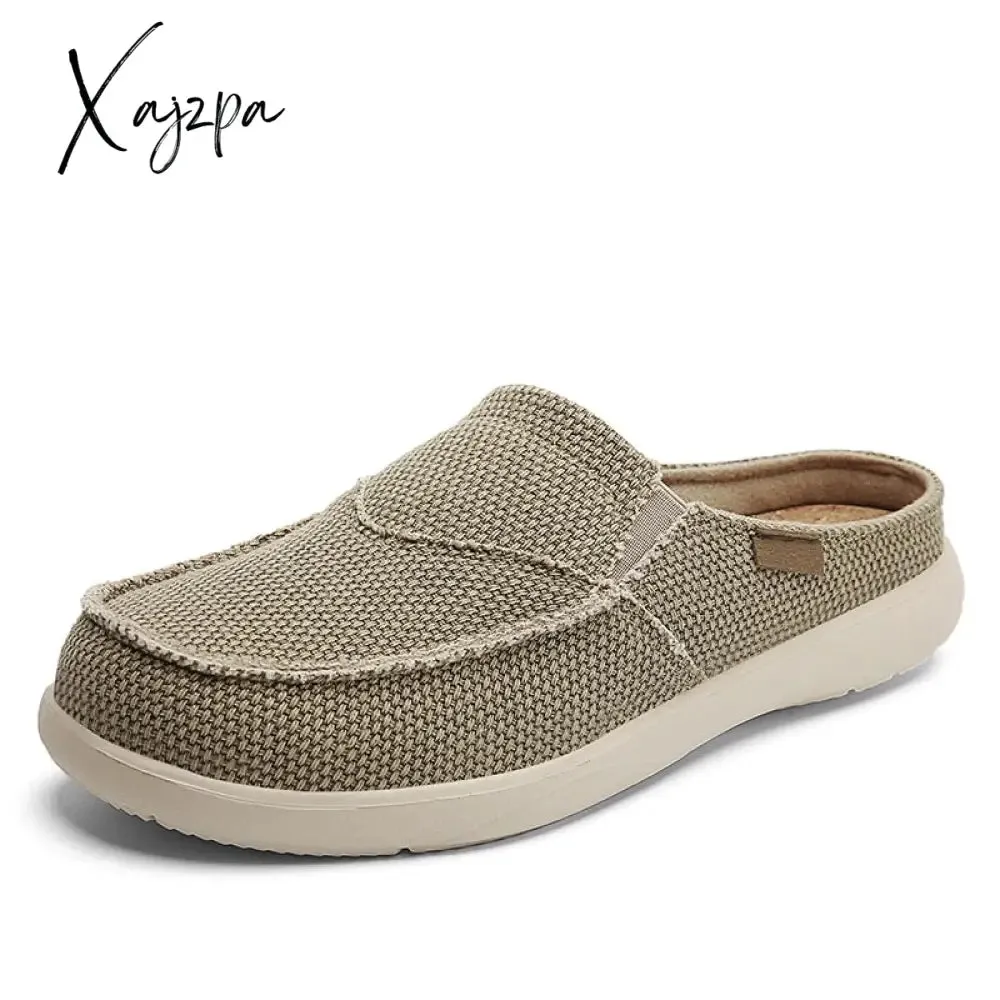 Xajzpa - Summer Men Slippers Classic Outdoor Slip-on Canvas Shoes Men Light Breathable Flat Loafers Soft Indoor Home Casual Slippers