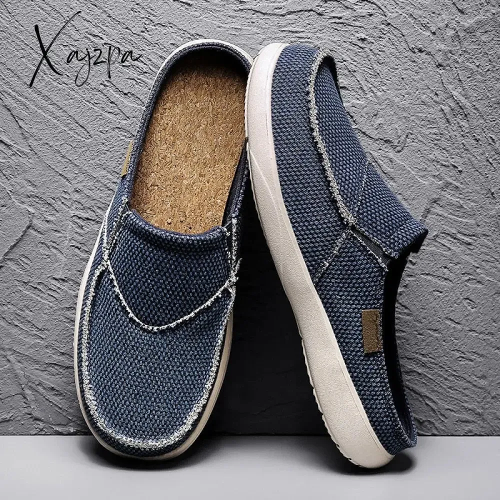 Xajzpa - Summer Men Slippers Classic Outdoor Slip-on Canvas Shoes Men Light Breathable Flat Loafers Soft Indoor Home Casual Slippers